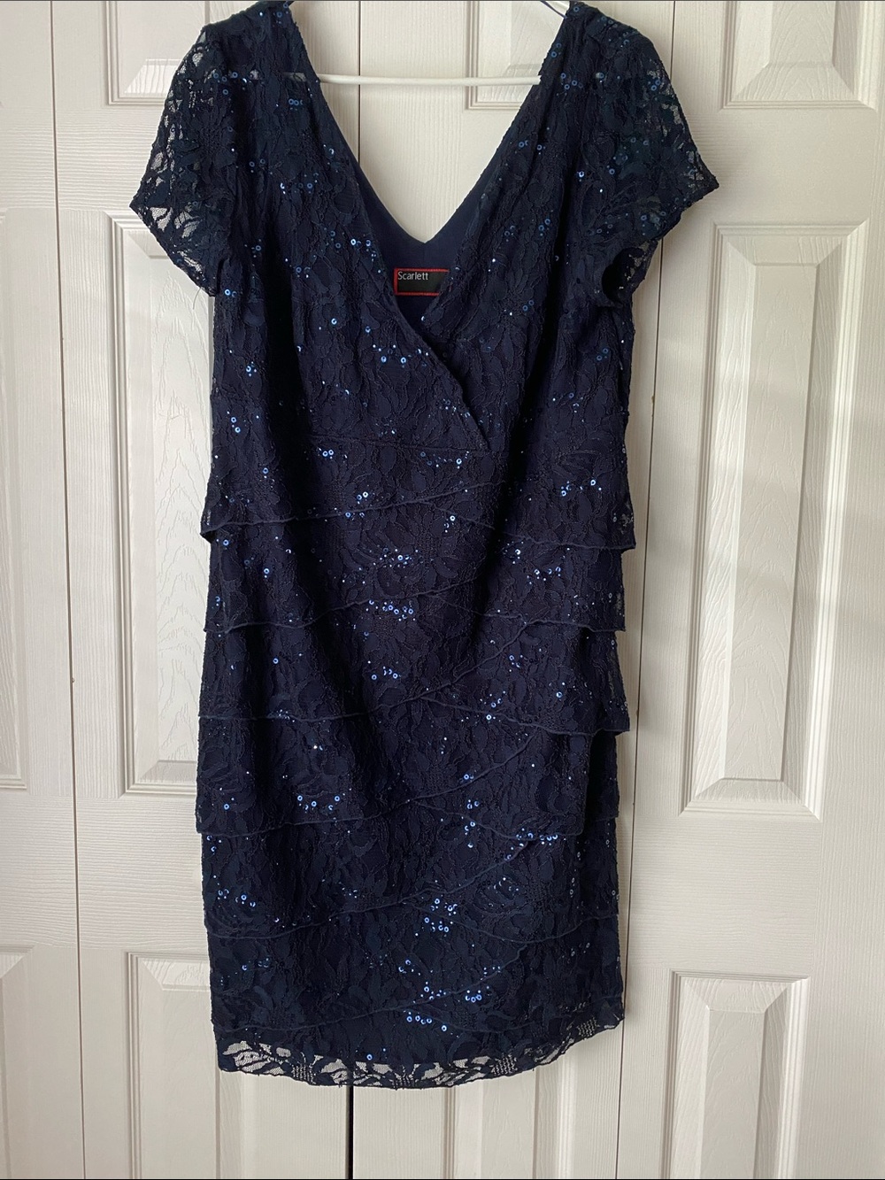 Scarlett Navy Lace Sequin Tiered V-Neck Dress